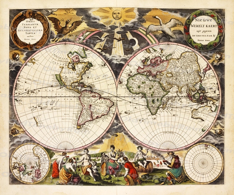 Vintage Old World Map/image Download Retro Style Design/resource Old