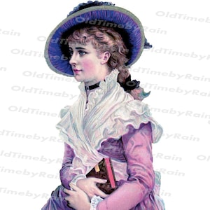Instant PNG Digital Download/Vintage Women/Victorian Girl in a Hat with a Book/Lady Delicate Victorian Romantic