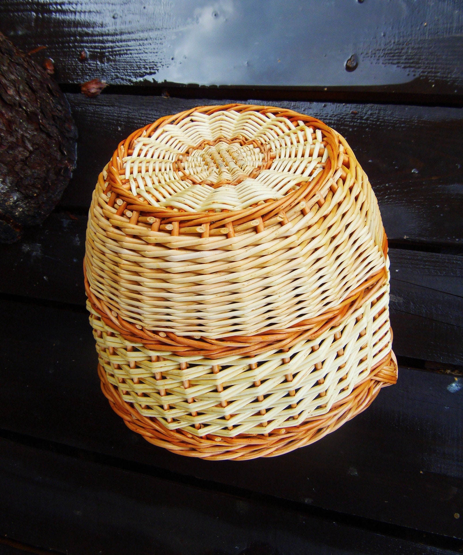 Round Wicker Basket Round Willow Basket Round Basket Etsy