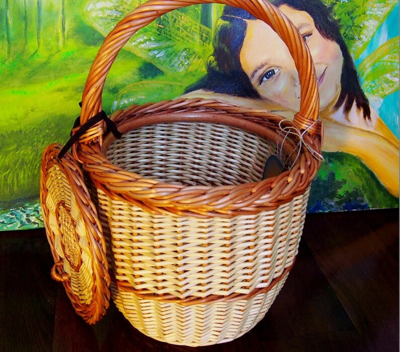 Jane Birkin Basket Lidded Basket Round Wicker Basket Birkin Etsy