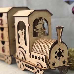 Wooden Train Christmas advent calendar countdown DIY puzzle Kit Cute image 8