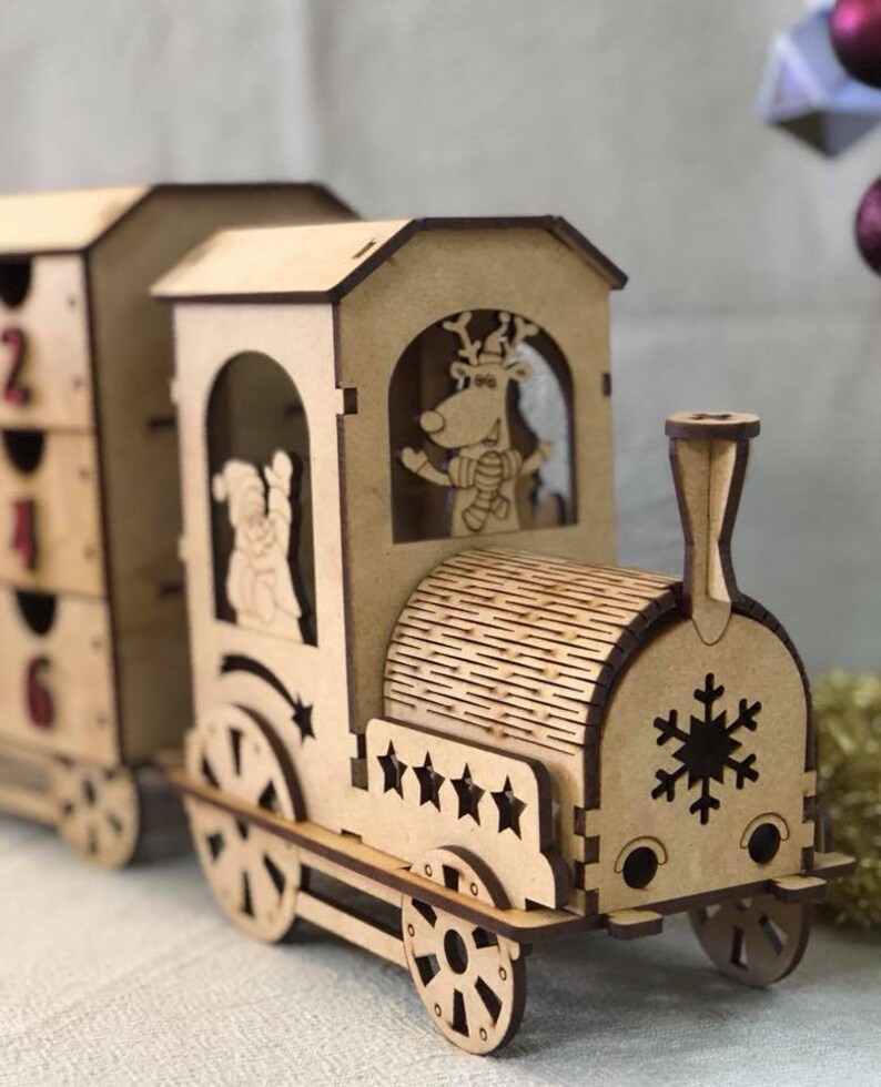 Wooden Train Christmas advent calendar countdown DIY puzzle Kit Cute image 8