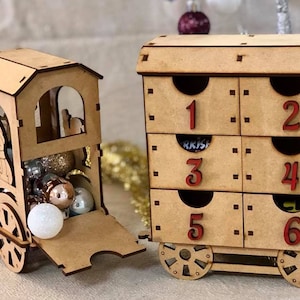 Wooden Train Christmas advent calendar countdown DIY puzzle Kit Cute image 6