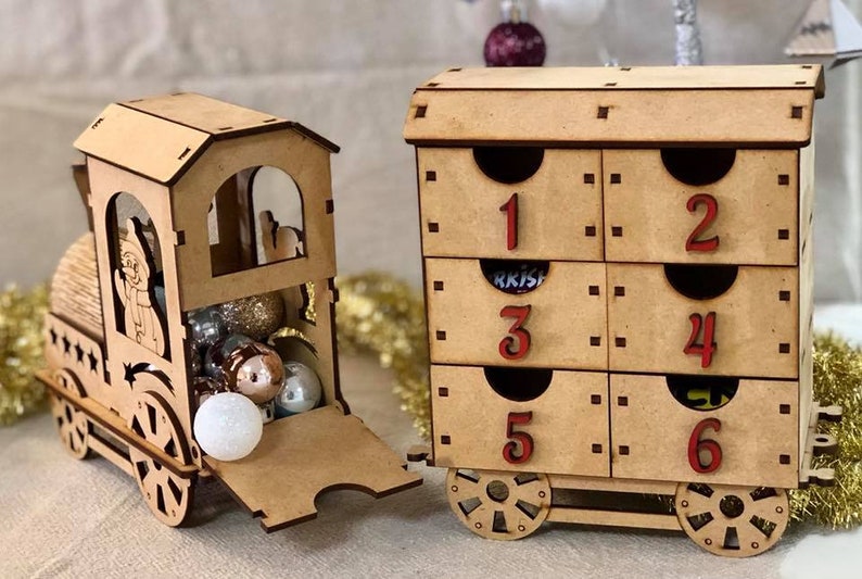 Wooden Train Christmas advent calendar countdown DIY puzzle Kit Cute image 6