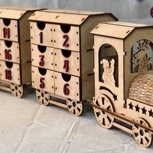 Wooden Train Christmas advent calendar countdown DIY puzzle Kit Cute image 1