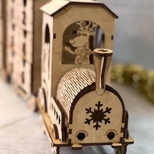 Wooden Train Christmas advent calendar countdown DIY puzzle Kit Cute image 2