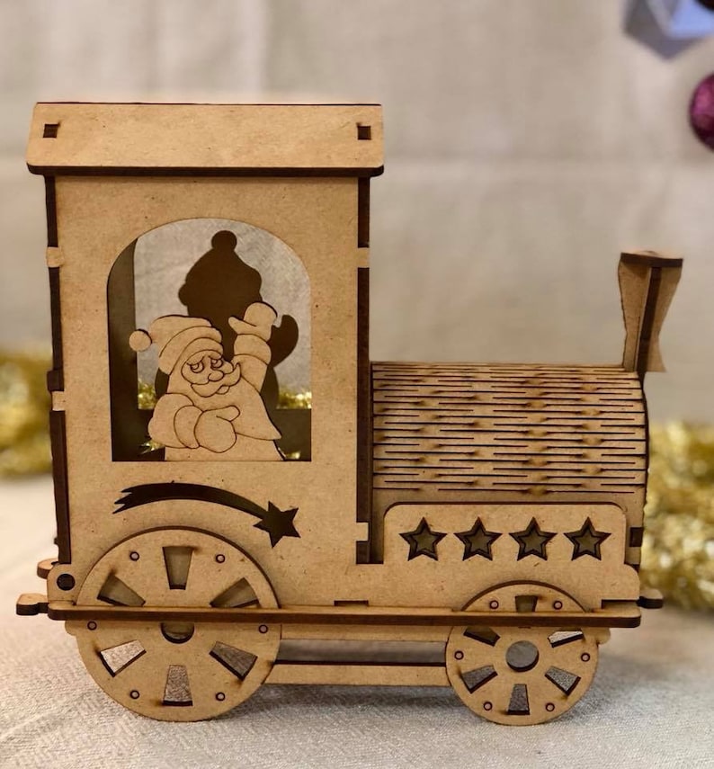 Wooden Train Christmas advent calendar countdown DIY puzzle Kit Cute image 4