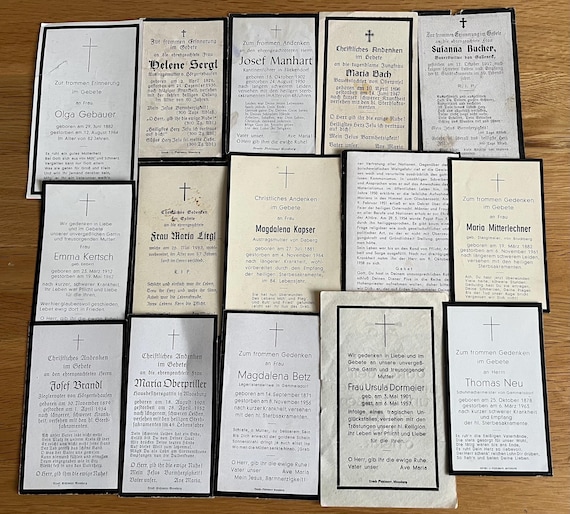 Collection Of 15 Vintage German Memorial Religious Cards.