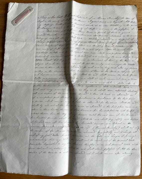 Large 5 Paged 1827 Handwritten Last Will & Testament.