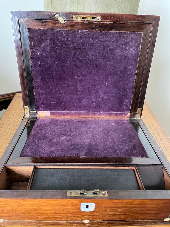 Vintage Writing Slope With Mother Of Pearl Adornments 30 x 23 x 12cm.
