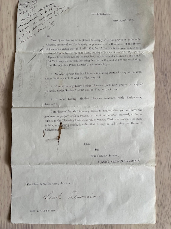 1875 Victorian Secretary Of State Whitehall Letter.