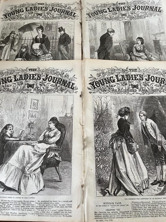Vintage Victorian The Young Ladies Journal Magazine Collection with Stories And Patterns, 4 x Publications,