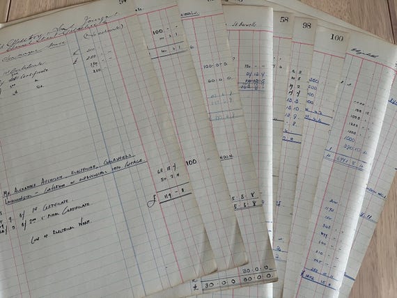 20 Pages  of 1940/50s Handwritten Ledger Pages Relating To Scottish Borders Builder.