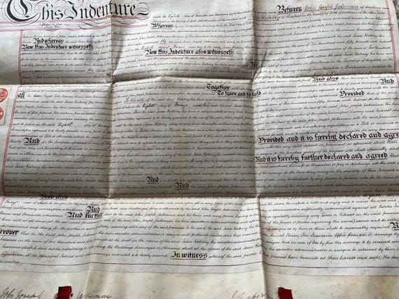 1879 Vintage Mortgage Indenture With Wax Seals.