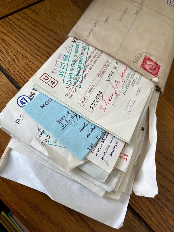 Vintage Envelope Stuffed With Reciepts Old Ephemera.