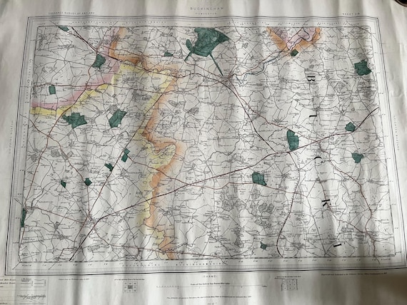 Rare 1887 Large Vintage Hand Coloured Map Of Buckingham Towchester 61 x 46cm .