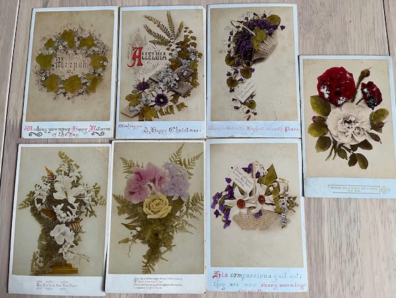 Collection Of Victorian Hard Backed Greeting Cards (Rare).