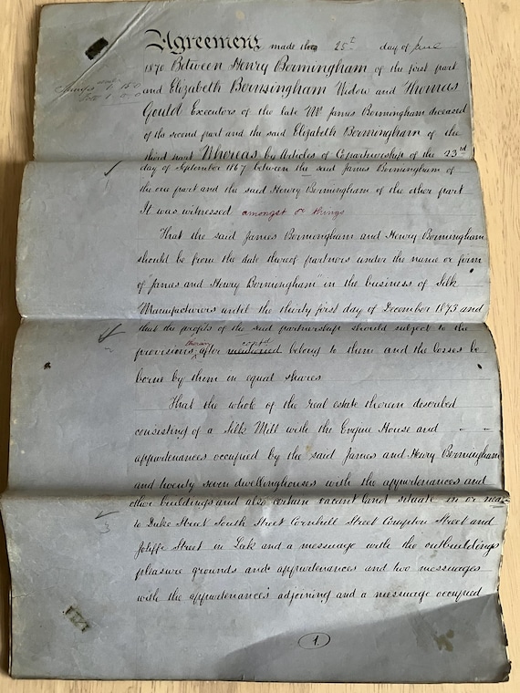 Large 1870 Victorian 16 Paged Document (Blue Pages) Original Old Document Showing Signs Of Age.