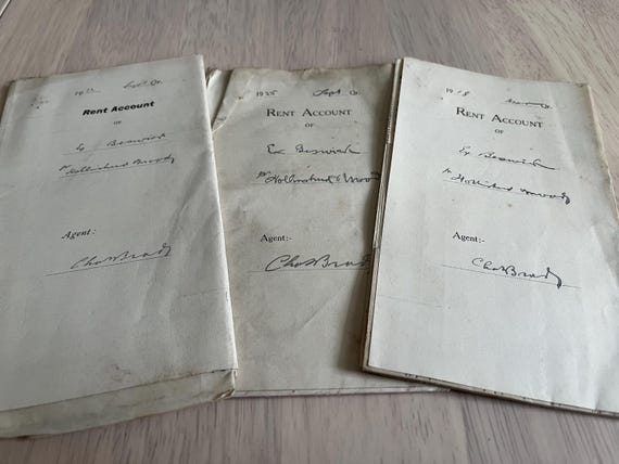 Vintage Rent Account Documents 1912, 18, 25.