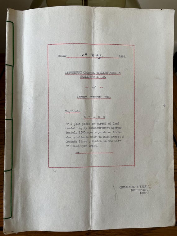 Vintage Lease Of Plot Of Land, Lieutenant Colonel D.S.O. Multipage Document.