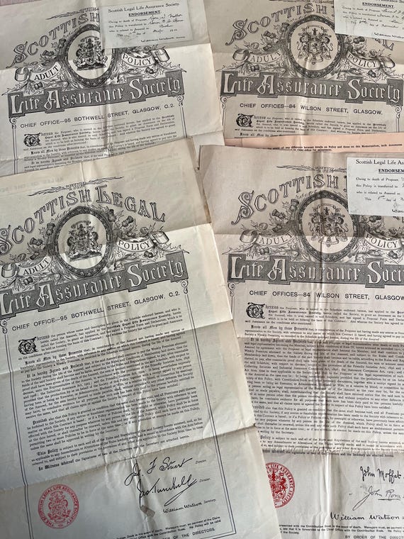 Collection Of Large Scottish  Life Assurance Society Documents.