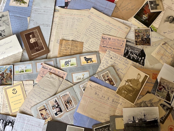 Vintage Ephemera Large Pack Of Original Items, Ledger Pages, Documents, Victorian Invoices , Photos, Military, Letters.