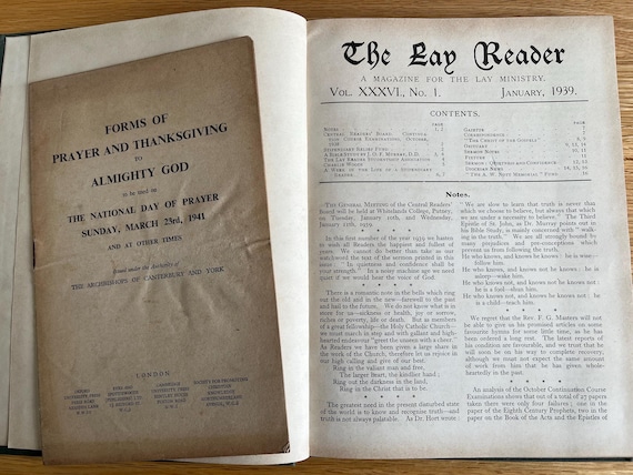 The Lay Reader January 1939 A Magazine For The Lay Minustry Vol XXXVI With 12 Monthly Editions.