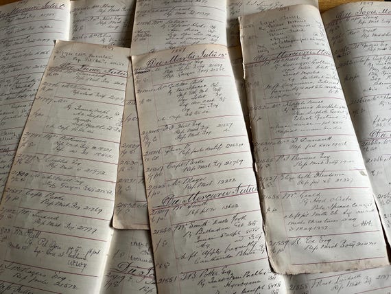 10 Pages Of Vintage Victorian Chemists Prescription ledger Paper, Original Pages From Aldershot Chemists.