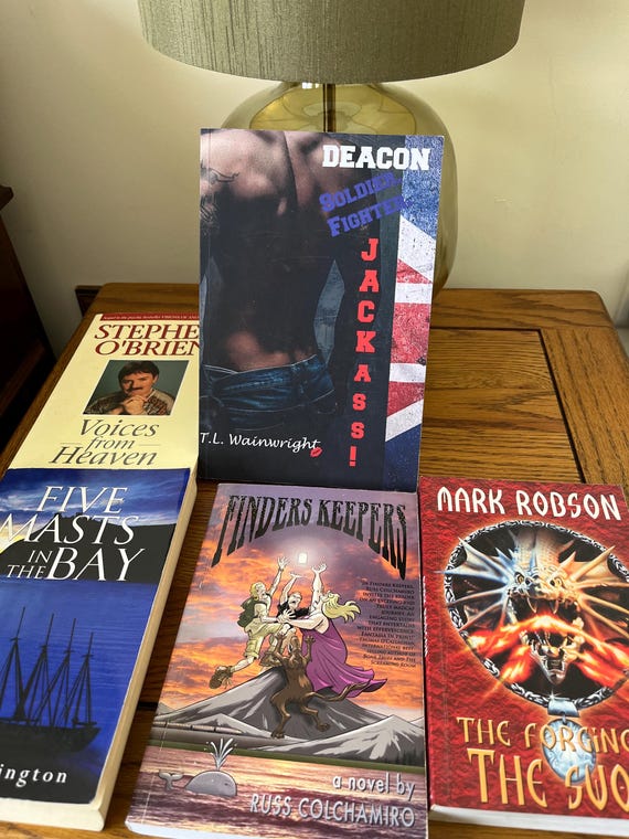 Author Signed Book Collection, Voices From Heaven, Five Masts In The Bay, Finders Keepers, The Forging Of The Swords, Jackass.