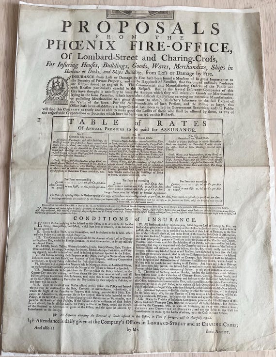 Large 1800 Document Proposals From The Phoenix Fire Office Of Lombard Steet Charing Cross.