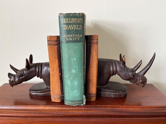 Vintage Wooden Rhinoceros Bookends ( One Has Damage) Clearout Price.