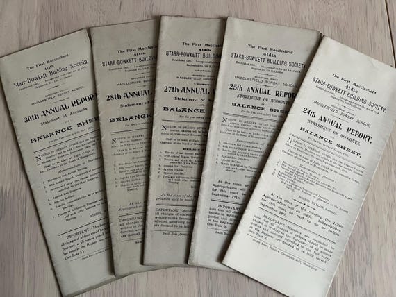 Collection Of Macclesfield Starr Bowkett Building Society Annual Reports 1905-1911.