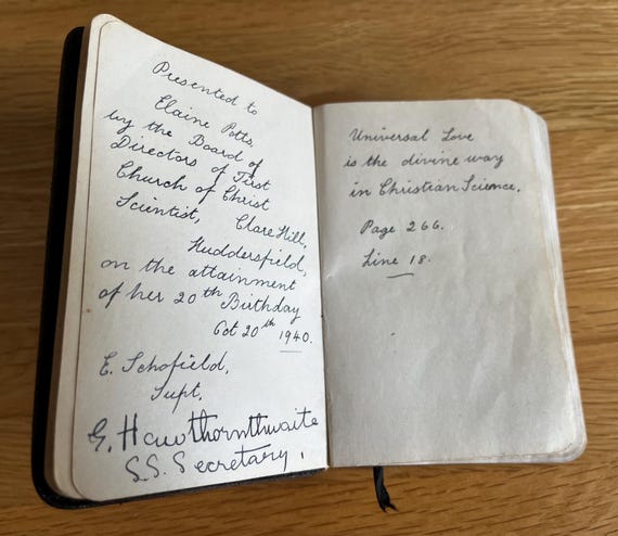 Vintage Inscribed Science & Health With Key To The Scriptures Mary Baker Eddy.