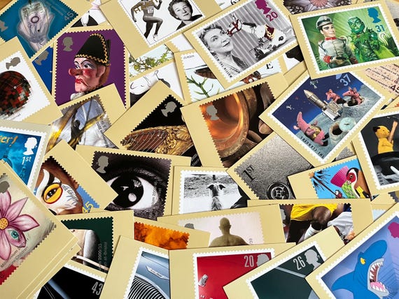 Collection Of 50 Royal Mail Stamp Themed Postcards.