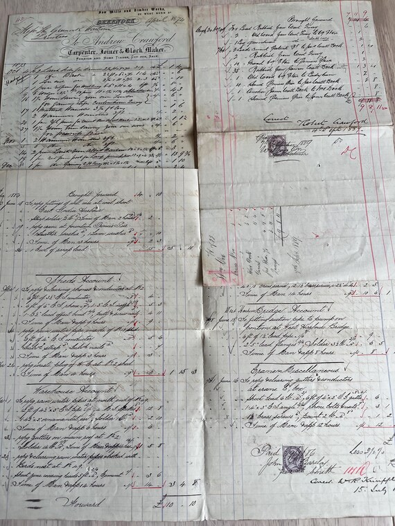 Victorian Carpenter, Plumber, Gasfitter, Block Maker Ephemera Stamped Accounts/Quotes, 1870/80’s.