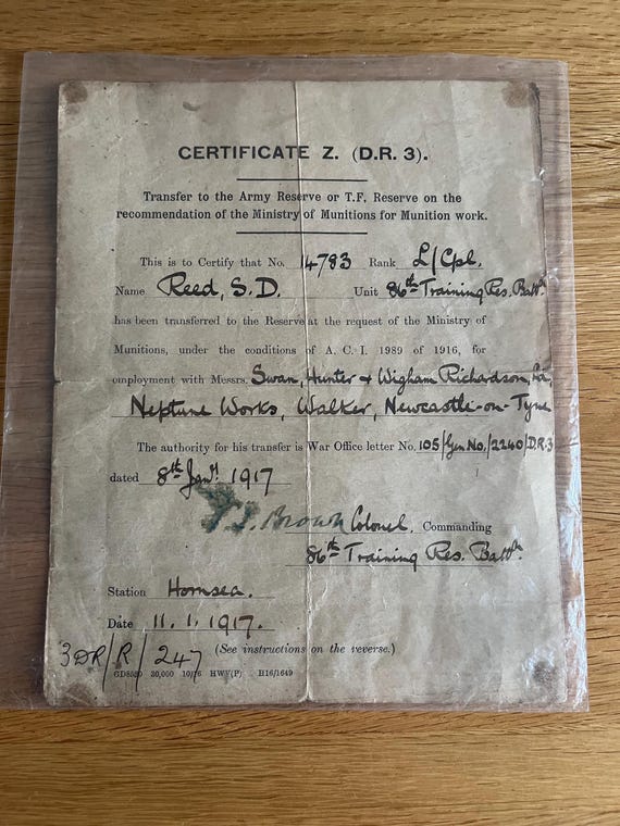 Rare Document Relating To Being Returned To Emoyment After Enlisting Without Permission Having Been Employed In Reserved Occupation.