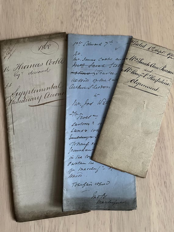Collection Of Victorian Multipaged Handwritten Documents.