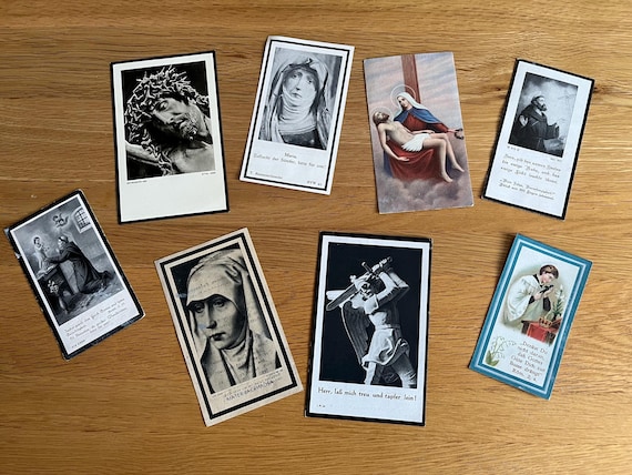 Collection Of Vintage German Religious Mourning Cards.