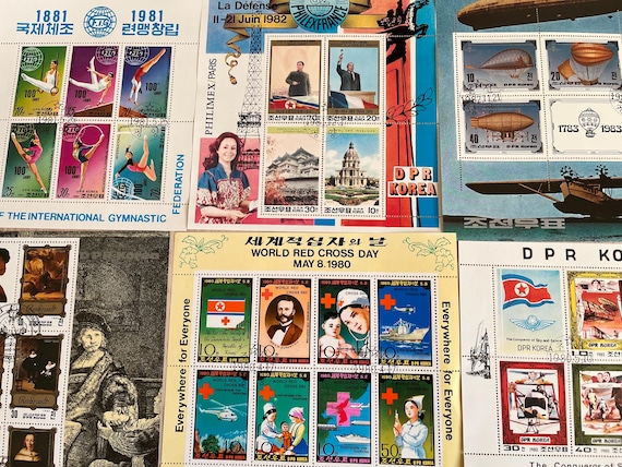 Collection Of Vintage Korean Stamps On Sheets.