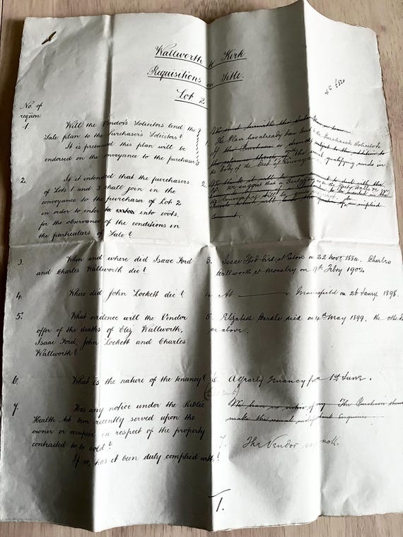 1902 Large Handwritten Document Walworth To Kirk Requisition On Title.