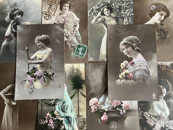 Beautiful Ladies Vintage French Postcards Most Have Been Written On the reverse.