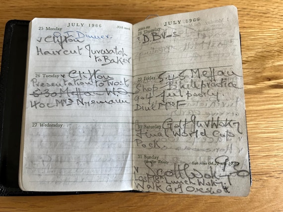 Vintage 1966 Diary With A Mention Of The World Cup, Most Pages Have Entries Of Everyday Life.