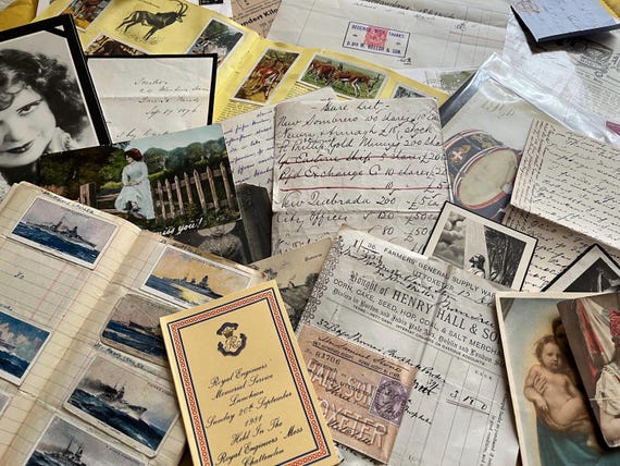 Vintage Ephemera, Cheap Sample Box Of Old Letters, Postcards And Interesting Bygone Items.