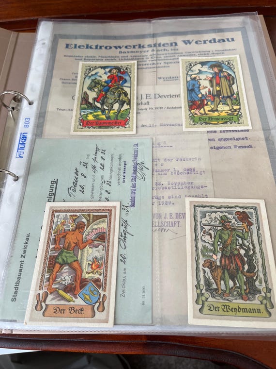 Folder Containing Vintage Rare German Ephemera Including 1925 Foldout Map, 1945 Newspaper, Documents, Ration Vouchers, Certificate, Letters.