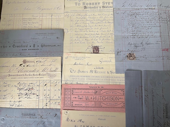 Collection Of Scottish Victorian Handwritten Invoices x 10.
