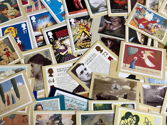 Collection Of 50 Stamped Themed Postcards From The Royal Mail, Ideal For Craft Use.