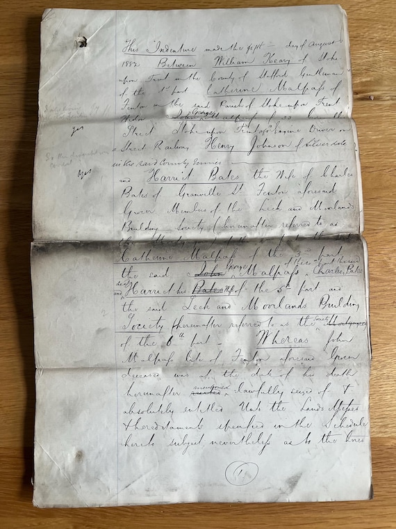 Late 1882 Victorian 18 Page Handwritten Document From Vault Clearance Grubby Anf In Aged Condition.