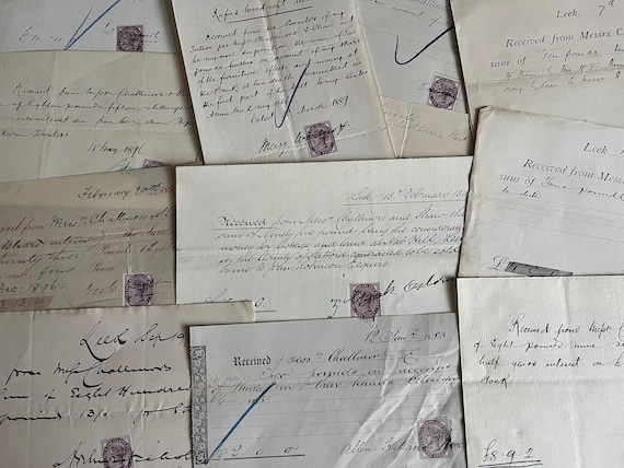Vintage Stamped Victorian Receipts Collection.