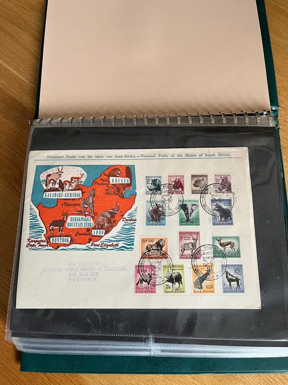 Large Album Containing Vintage First Edition Stamps Various Countries Themes, Clearout.