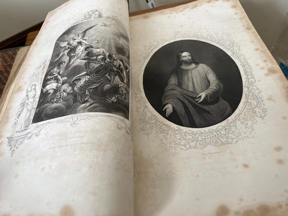 Large 1830s Browns Bible With Amazing Engravings, Book Is In Poor Condition 44 x 29cm Very Heavy (Restaration?)